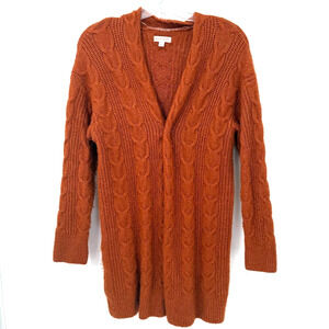 Knox Rose Rust Cable Knit Open Front Long Cardigan Sweater Women’s Medium Cozy
